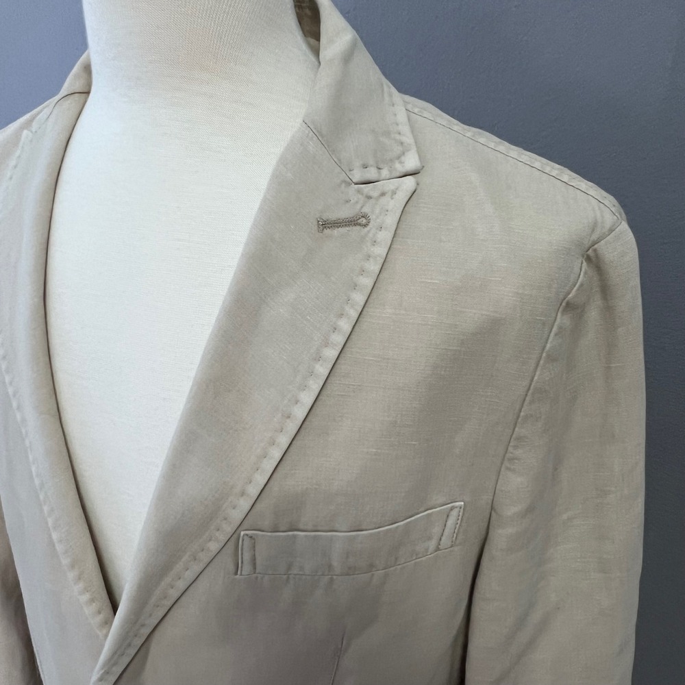 Napapijri Blazer Mens XL Beige Linen Blend Unstructured Herringbone Neutral - Picture 11 of 16